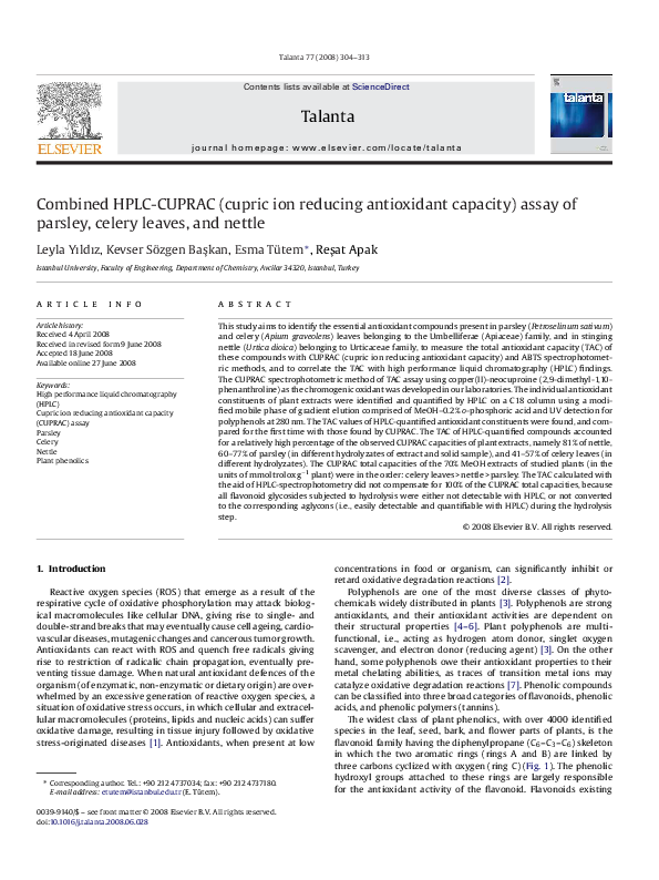 (PDF) Combined HPLCCUPRAC (cupric ion reducing antioxidant capacity
