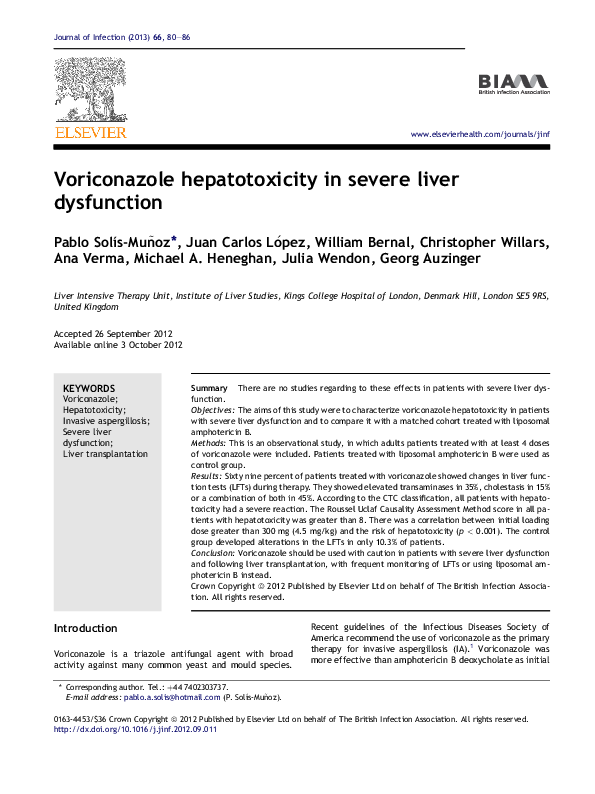 (PDF) Voriconazole hepatotoxicity in severe liver dysfunction william
