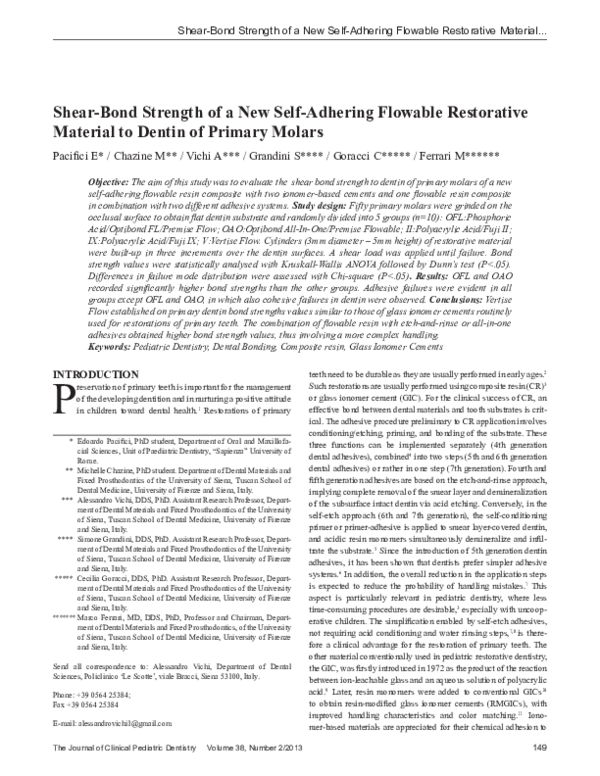 (PDF) Shear bond strength of a new selfadhering flowable composite