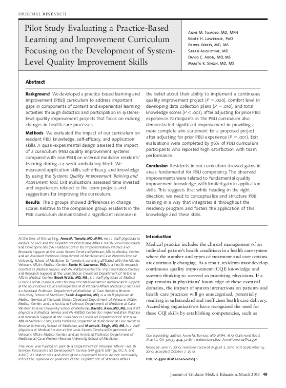(PDF) Pilot Study Evaluating a Practice-Based Learning and Improvement ...