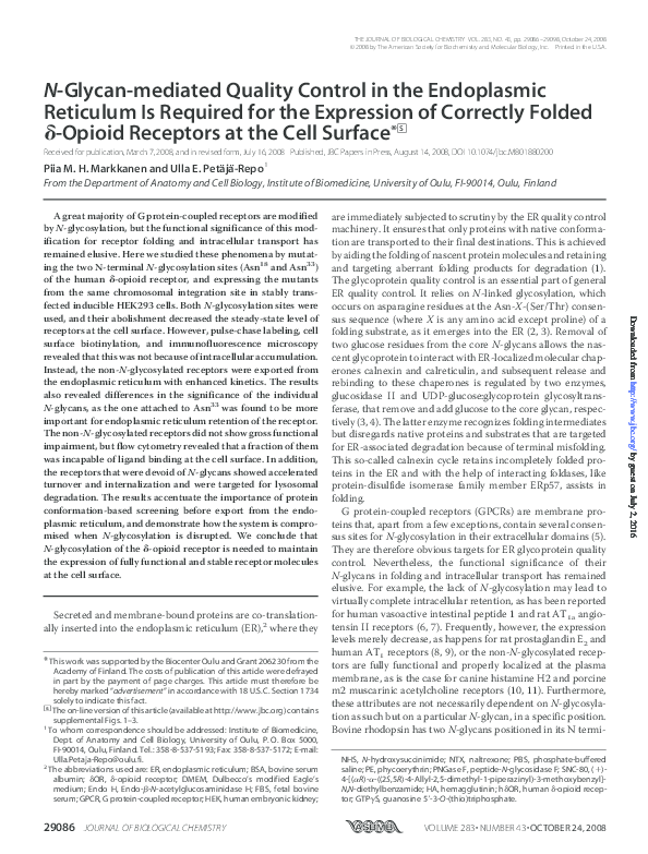 (PDF) N-Glycan-mediated Quality Control in the Endoplasmic Reticulum Is ...