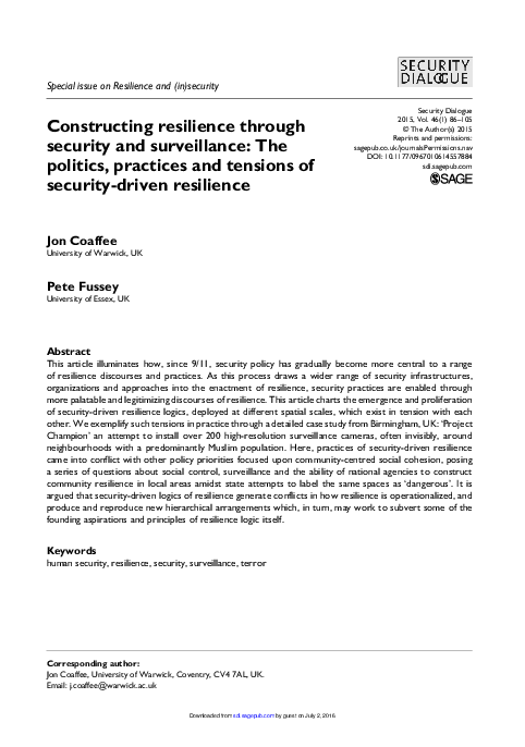 (PDF) Constructing resilience through security and surveillance: The ...