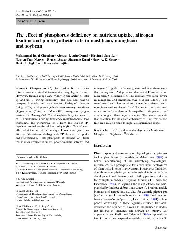 (PDF) The effect of phosphorus deficiency on nutrient uptake, nitrogen ...