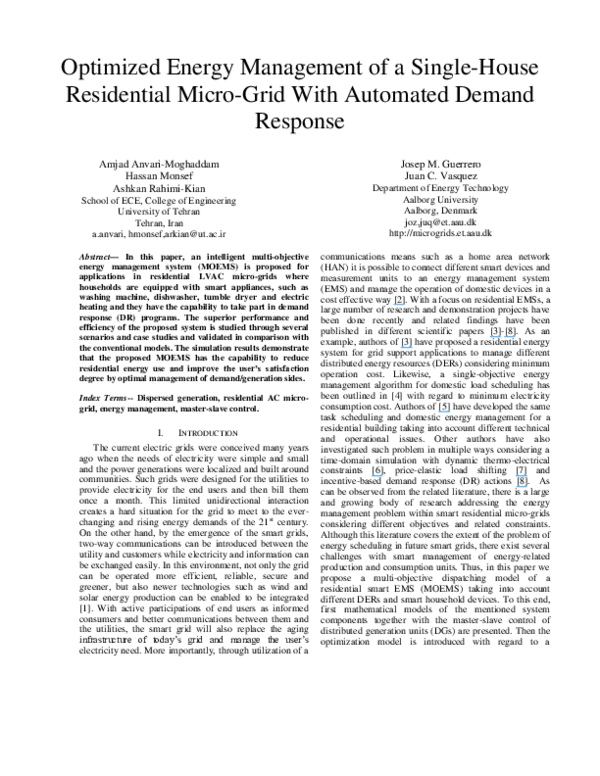 (PDF) Optimized energy management of a single-house residential micro ...