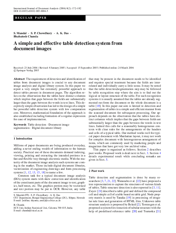 (PDF) A simple and effective table detection system from document images