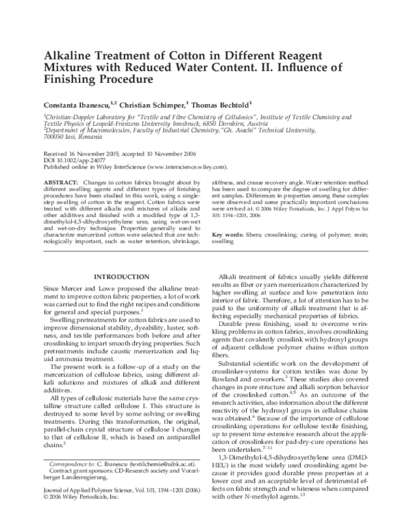 (PDF) Alkaline treatment of cotton in different reagent mixtures with