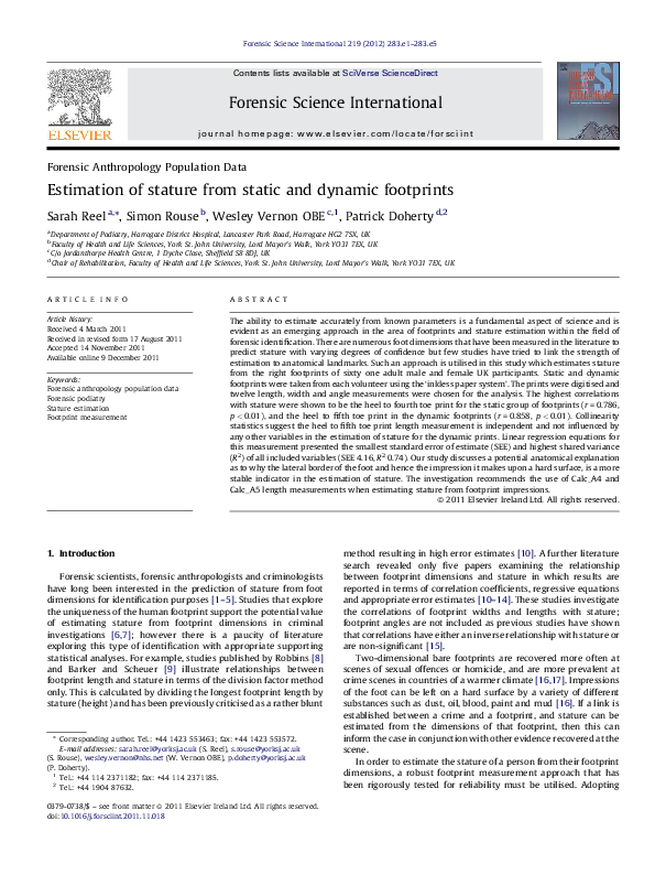(PDF) Estimation of stature from static and dynamic footprints