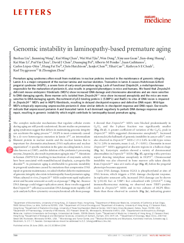 (PDF) Genomic instability in laminopathy-based premature aging