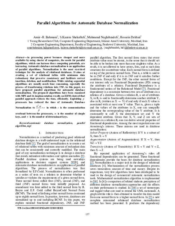 (PDF) Parallel algorithms for automatic database normalization