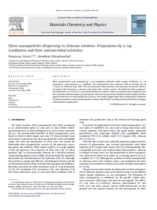 (PDF) Silver nanoparticles dispersing in chitosan solution: Preparation ...