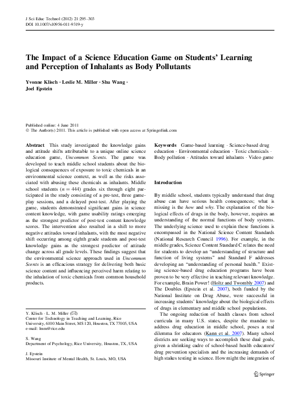 (PDF) The Impact of a Science Education Game on Students’ Learning and