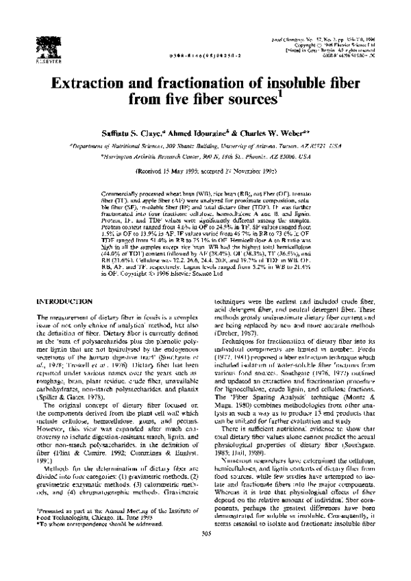 (PDF) Extraction and fractionation of insoluble fiber from five fiber ...