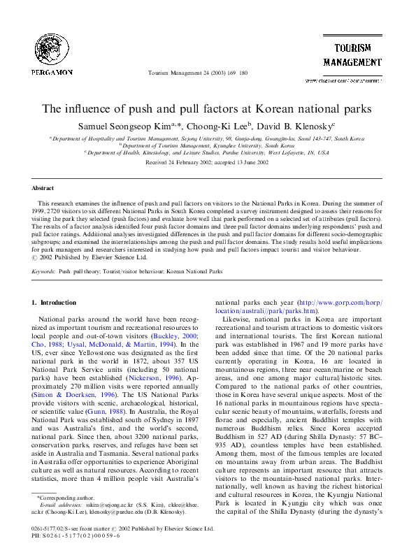 (PDF) The influence of push and pull factors at Korean national parks