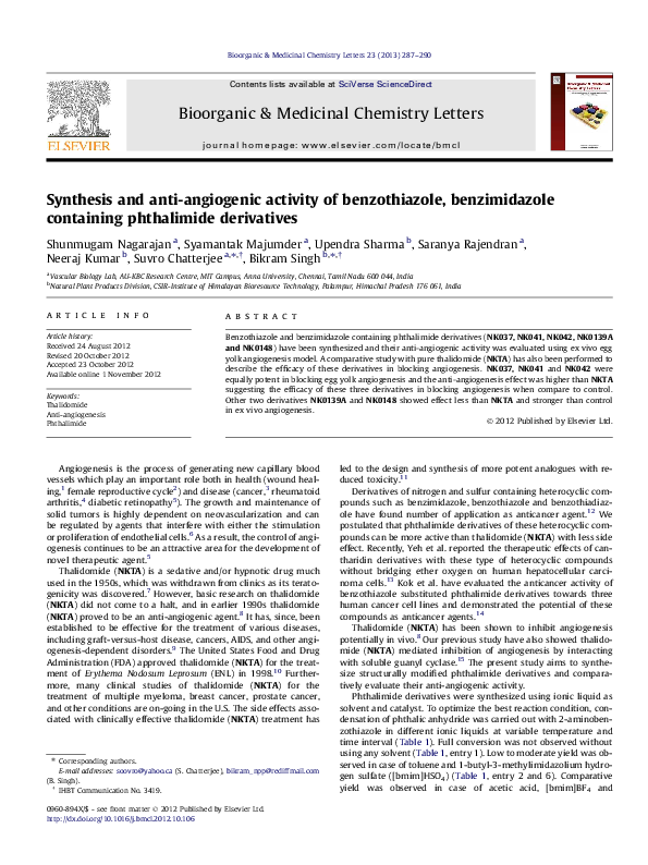 (PDF) Synthesis and anti-angiogenic activity of benzothiazole ...