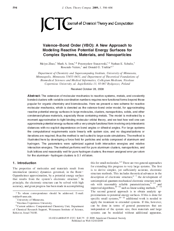 (PDF) Valence–Bond Order (VBO): A New Approach to Modeling Reactive ...