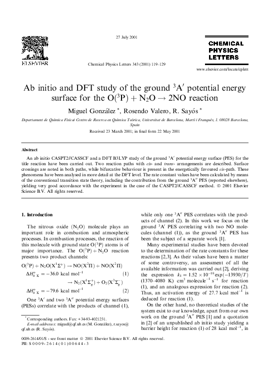 (PDF) Ab initio and DFT study of the ground potential energy surface ...