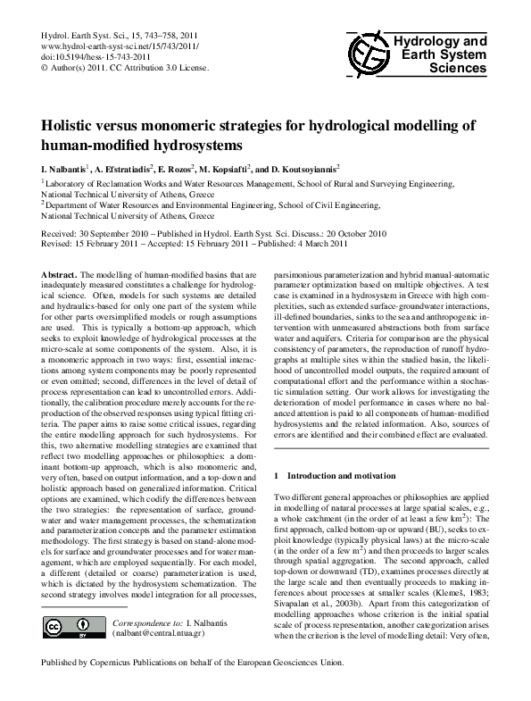 (PDF) Holistic versus monomeric strategies for hydrological modelling