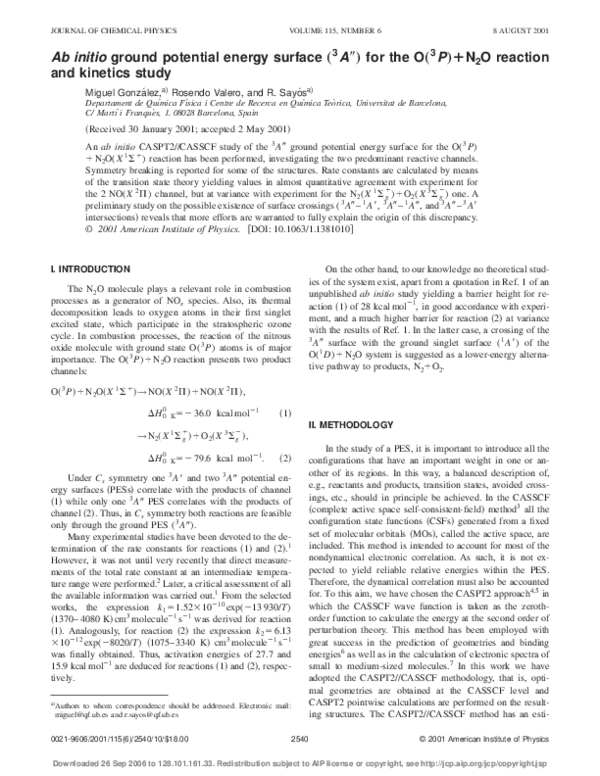 (PDF) Ab initio ground potential energy surface (3A'') for the O(3P ...