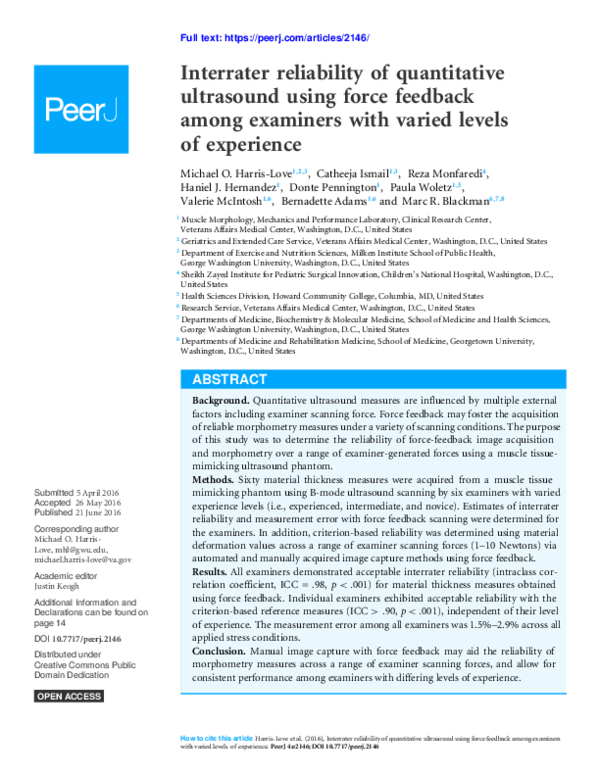 (PDF) Interrater reliability of quantitative ultrasound using force ...