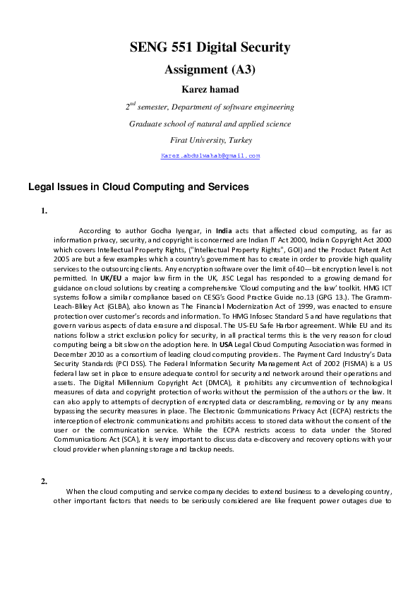 (PDF) SENG 551 Digital Security Assignment (A3) Legal Issues in Cloud ...