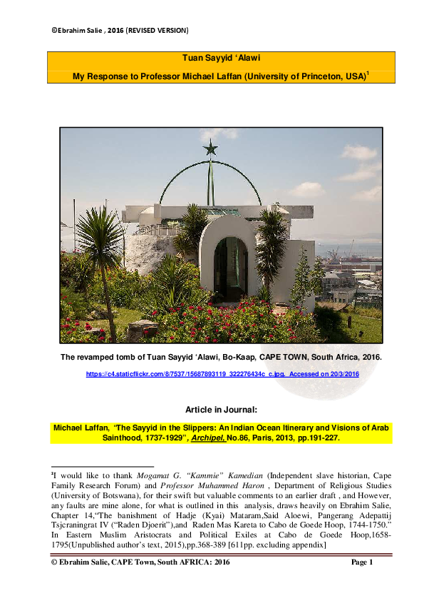 (PDF) Tuan Sayyid 'Alawi My response to Professor Michael Laffan