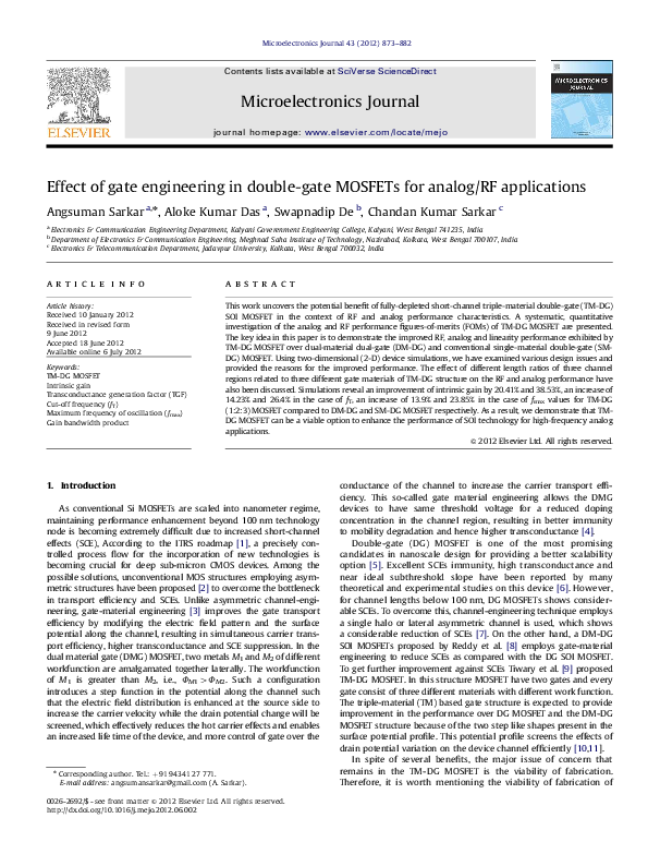 (PDF) Effect of gate engineering in double-gate MOSFETs for analog/RF ...