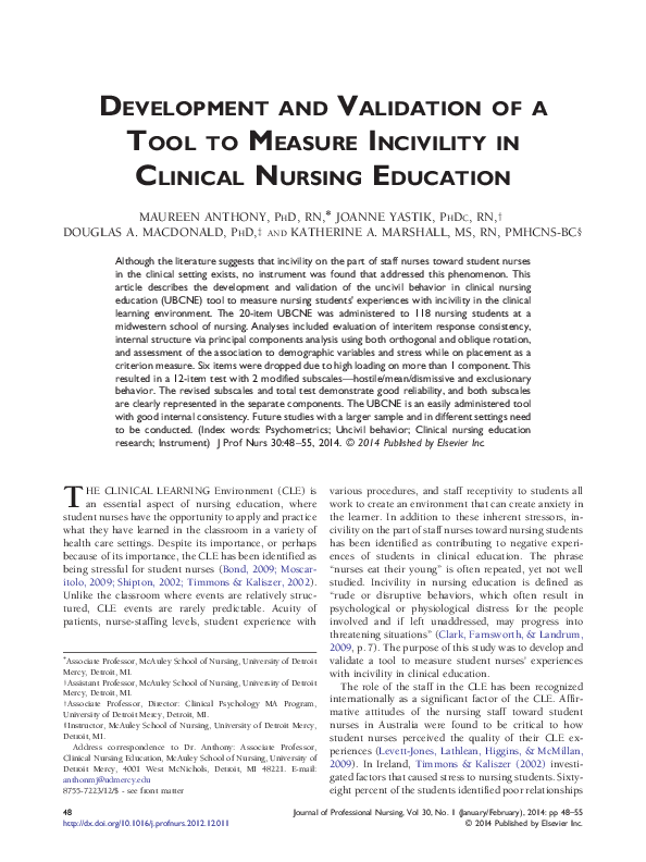 (PDF) Development and Validation of a Tool to Measure Incivility in ...