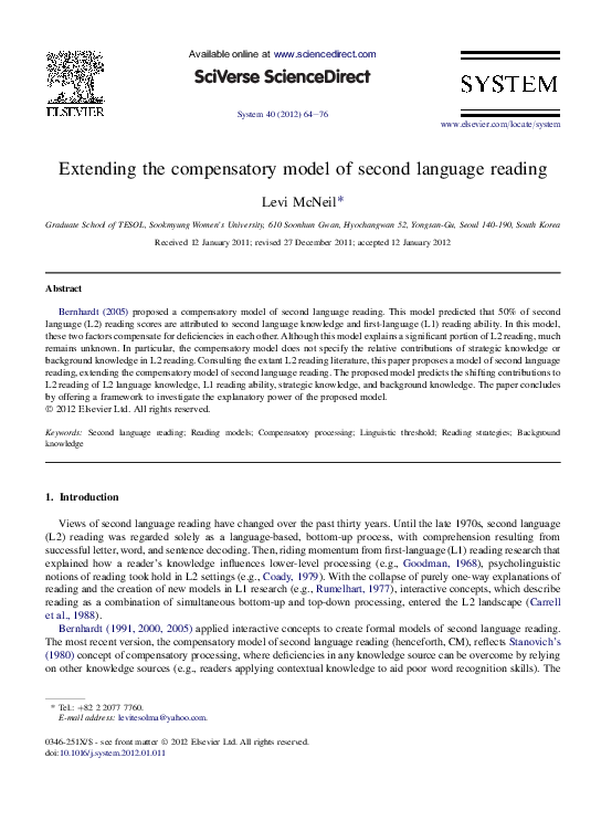 (PDF) Extending the compensatory model of second language reading
