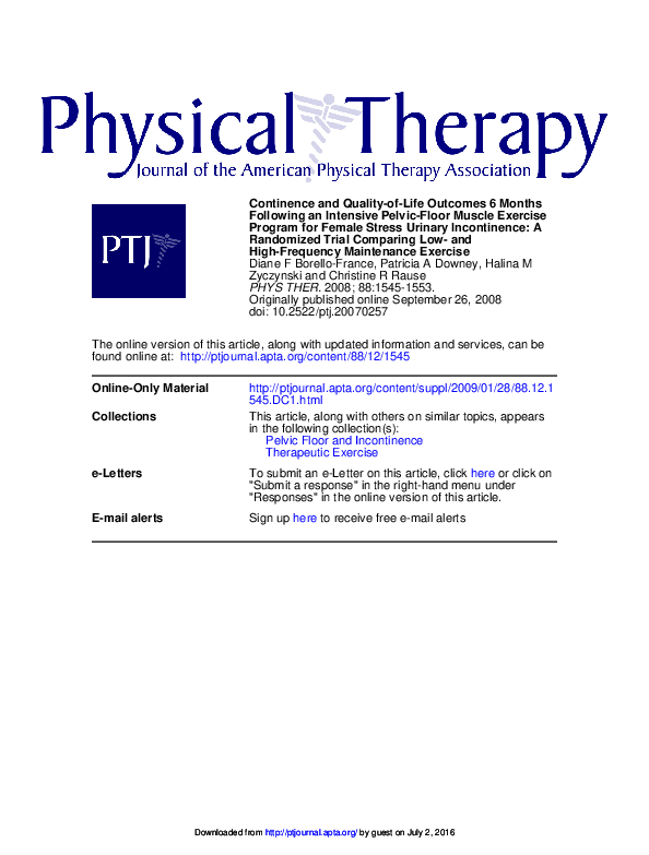 Pdf Continence And Quality Of Life Outcomes 6 Months Following An