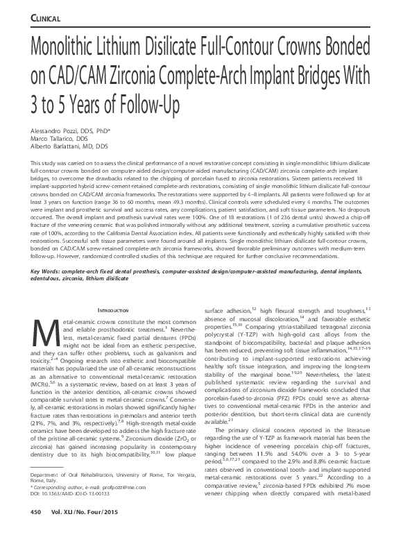 (PDF) Monolithic lithium disilicate full-contour crowns bonded on CAD ...