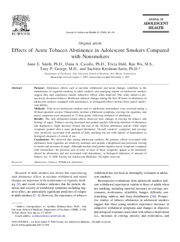 (PDF) Effects of Acute Tobacco Abstinence in Adolescent Smokers ...