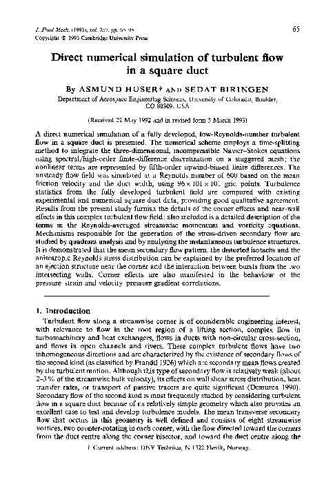 (PDF) Direct numerical simulation of turbulent flow over a backward ...