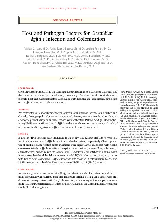 (PDF) Host and Pathogen Factors for Clostridium difficile Infection and ...