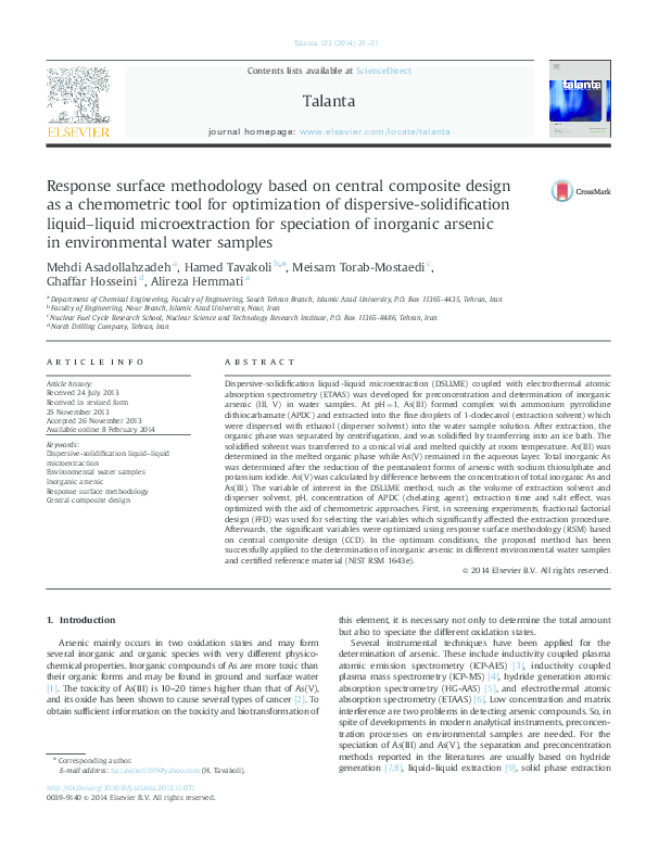 (PDF) Response surface methodology based on central composite design as ...