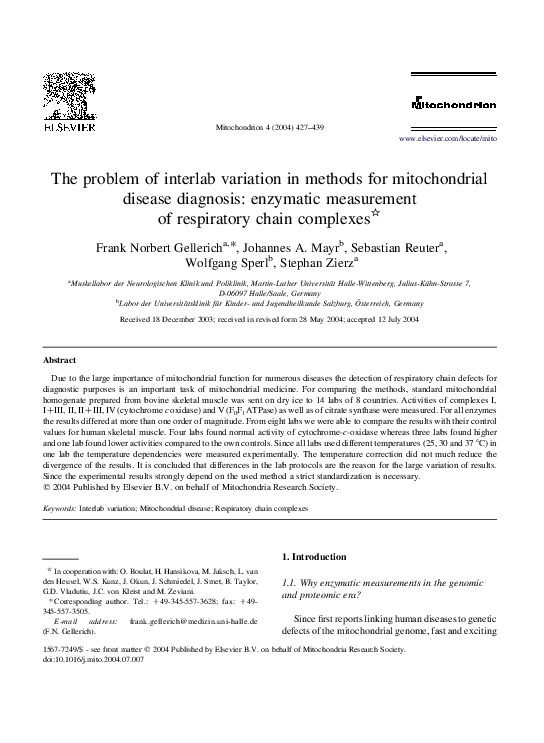(PDF) The problem of interlab variation in methods for mitochondrial ...