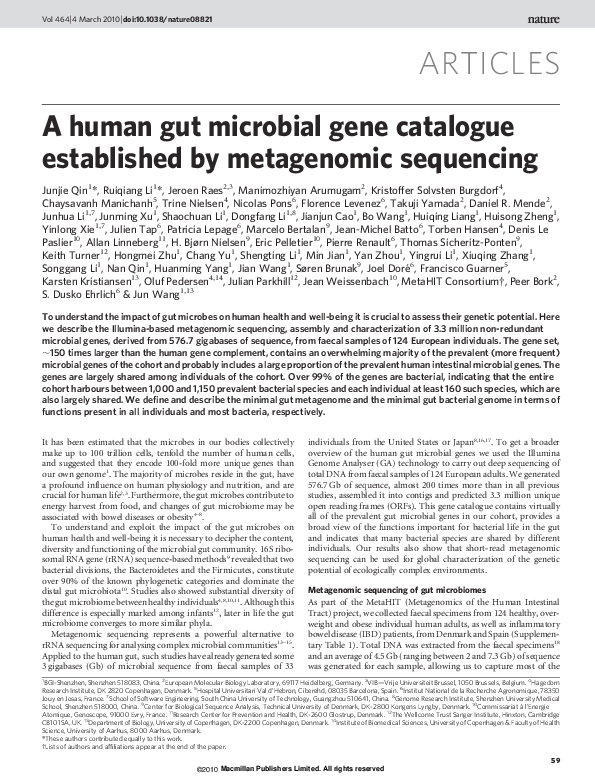 (PDF) A human gut microbial gene catalogue established by metagenomic ...