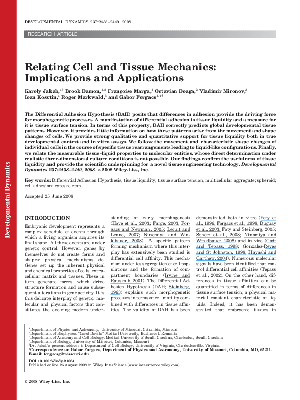  PDF Relating Cell And Tissue Mechanics Implications And Applications