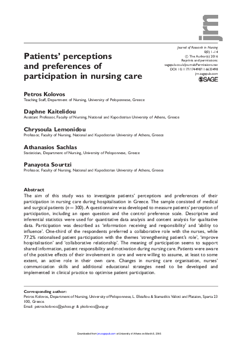 (PDF) Patients' perceptions and preferences of participation in nursing ...