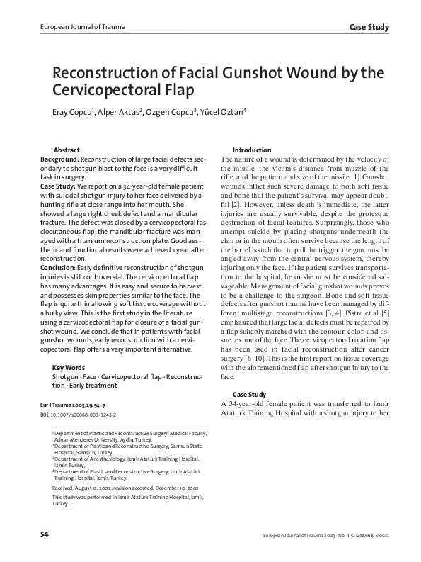 (PDF) Reconstruction of Facial Gunshot Wound by the Cervicopectoral