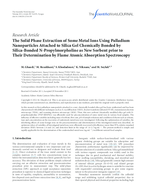 (PDF) The solid phase extraction of some metal ions using palladium ...