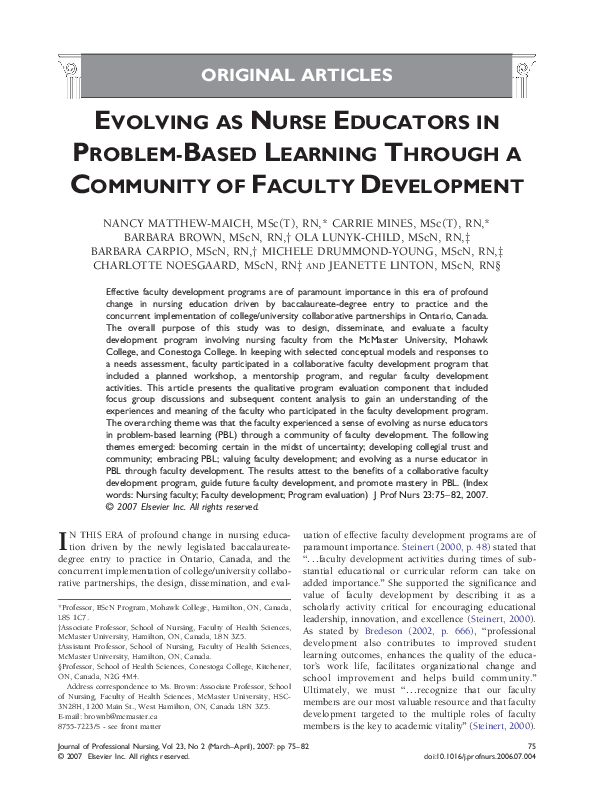 (PDF) Evolving as Nurse Educators in Problem-Based Learning Through a ...