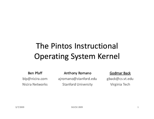 (PDF) The pintos instructional operating system kernel