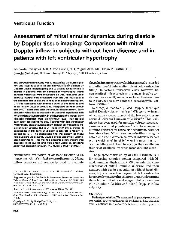 (PDF) Assessment of mitral annular dynamics during diastole by Doppler ...