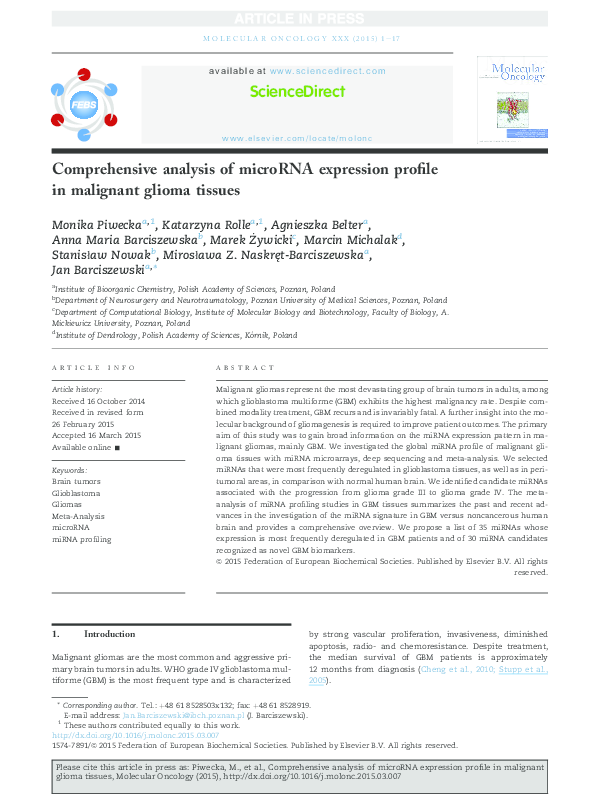 (PDF) Comprehensive analysis of microRNA expression profile in ...