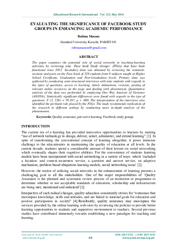 (PDF) EVALUATING THE SIGNIFICANCE OF FACEBOOK STUDY GROUPS IN ENHANCING ...