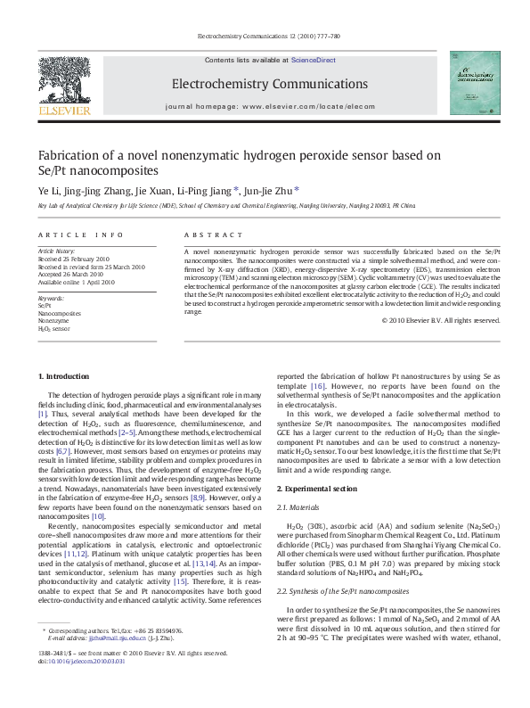 (PDF) Fabrication of a novel nonenzymatic hydrogen peroxide sensor ...
