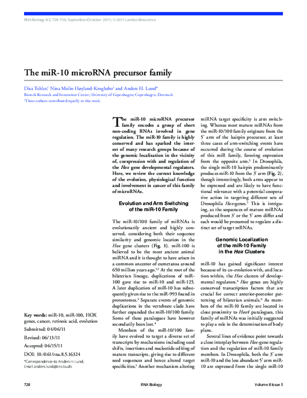 (PDF) The miR10 microRNA precursor family