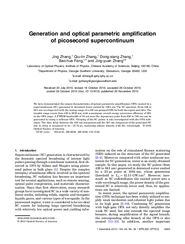 (PDF) Generation and optical parametric amplification of picosecond ...