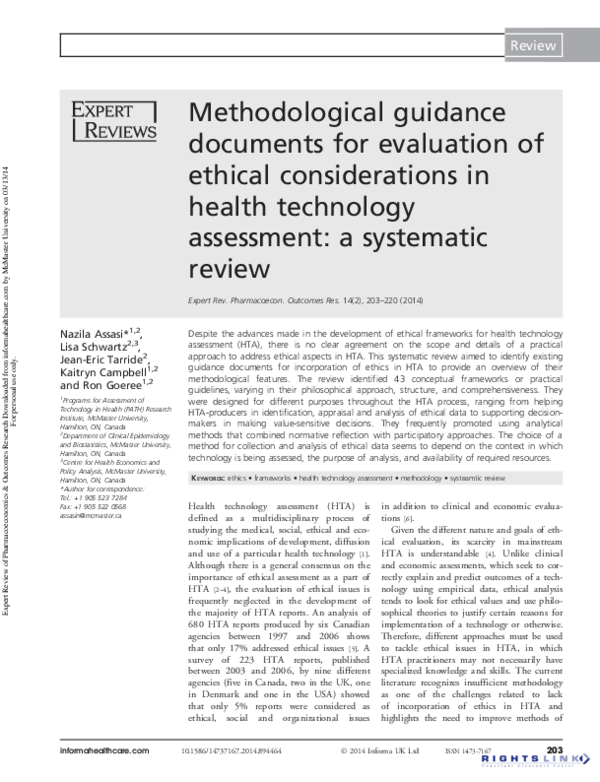 (PDF) Methodological guidance documents for evaluation of ethical ...