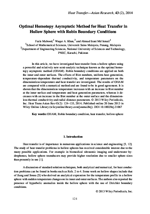 (PDF) Optimal homotopy asymptotic method for heat transfer in hollow ...